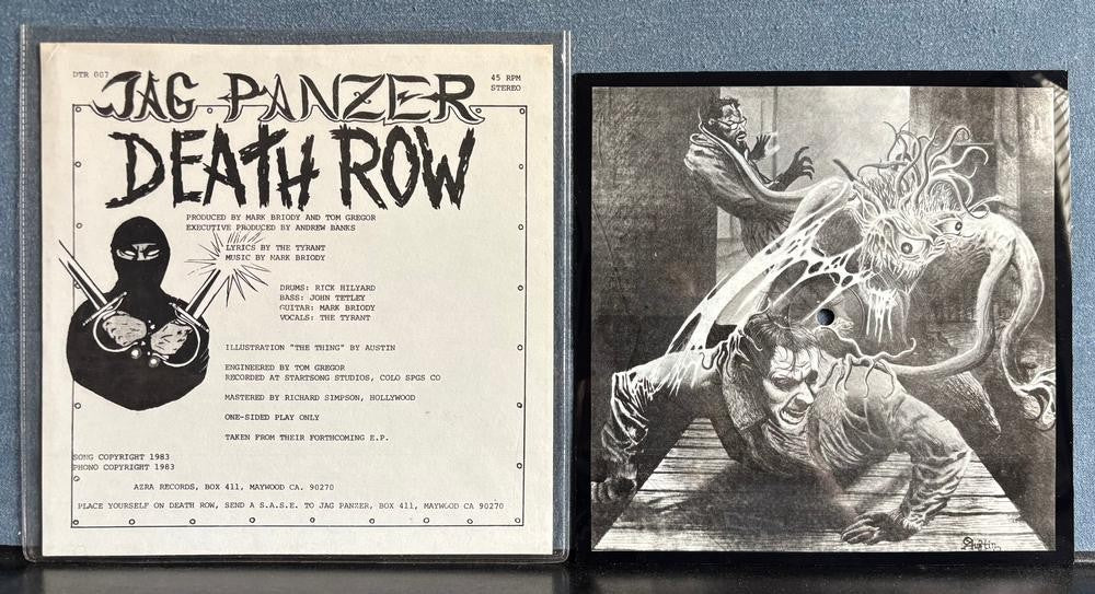 JAG PANZER DEATH ROW~ORIG 1983 AZRA RECS SHAPED PICTURE DISC 7-INCH SINGLE~METAL