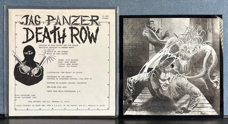 JAG PANZER DEATH ROW~ORIG 1983 AZRA RECS SHAPED PICTURE DISC 7-INCH SINGLE~METAL