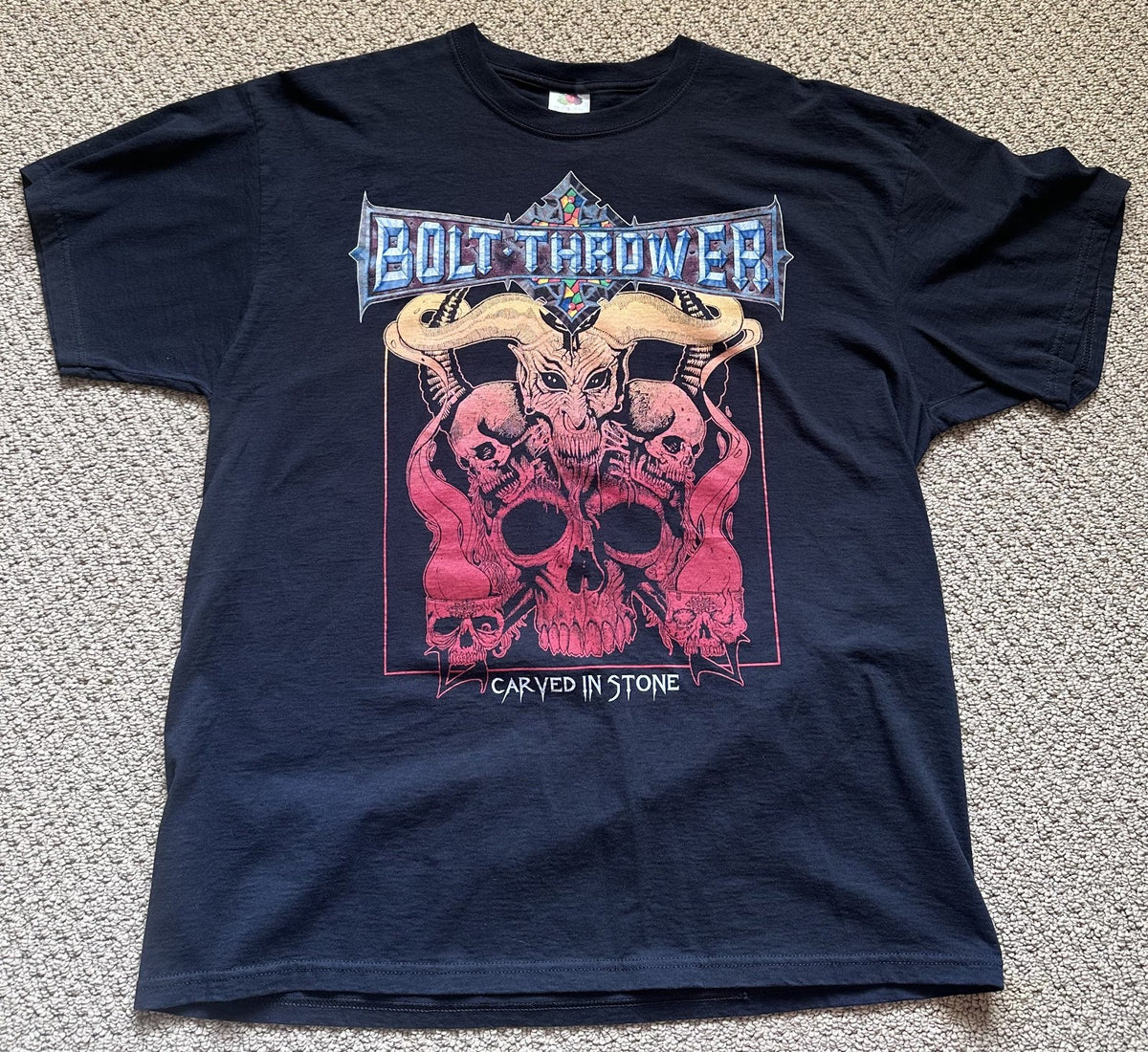 BOLT THROWER CARVED IN STONE T-SHIRT~2013 RETURN TO CHAOS TOUR~XL~BLACK~EXC COND