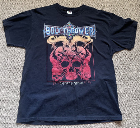 BOLT THROWER CARVED IN STONE T-SHIRT~2013 RETURN TO CHAOS TOUR~XL~BLACK~EXC COND