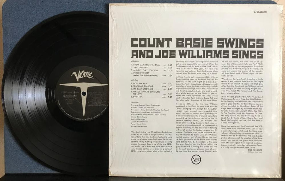 COUNT BASIE SWINGS AND JOE WILLIAMS SINGS~LATE 1970's VERVE T LBL RE LP w/SHRINK