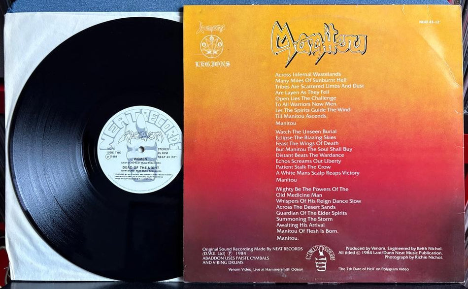 VENOM MANITOU~ORG 1984 NEAT RECORDS UK 12-INCH SINGLE LP~BLACK METAL~WOMEN~NIGHT