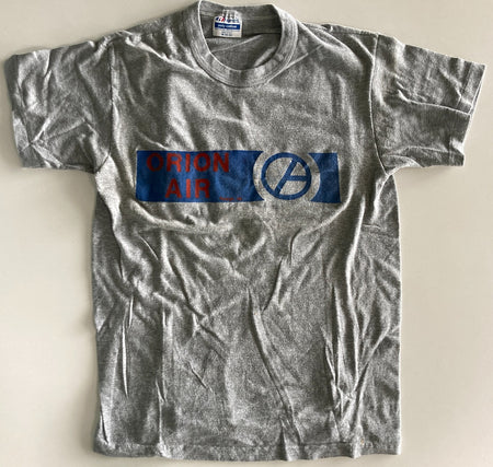 VTG 1980s ORION AIR T-SHIRT~#26~MED~GRAY~HANES~AIRLINE FOLDED IN 1989~RARE SHIRT