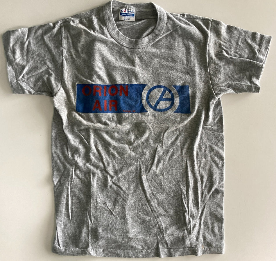 VTG 1980s ORION AIR T-SHIRT~#26~MED~GRAY~HANES~AIRLINE FOLDED IN 1989~RARE SHIRT