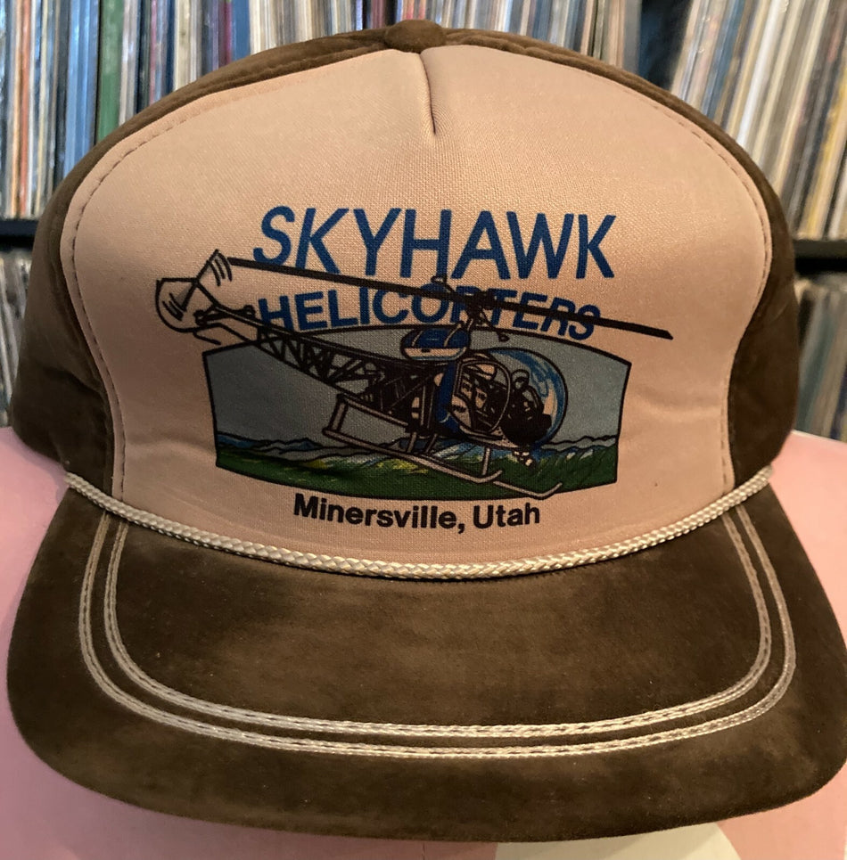 VINTAGE SKYHAWK HELICOPTERS VELOUR SNAPBACK TRUCKER HAT~NWOT~UNWORN~1970s 80s