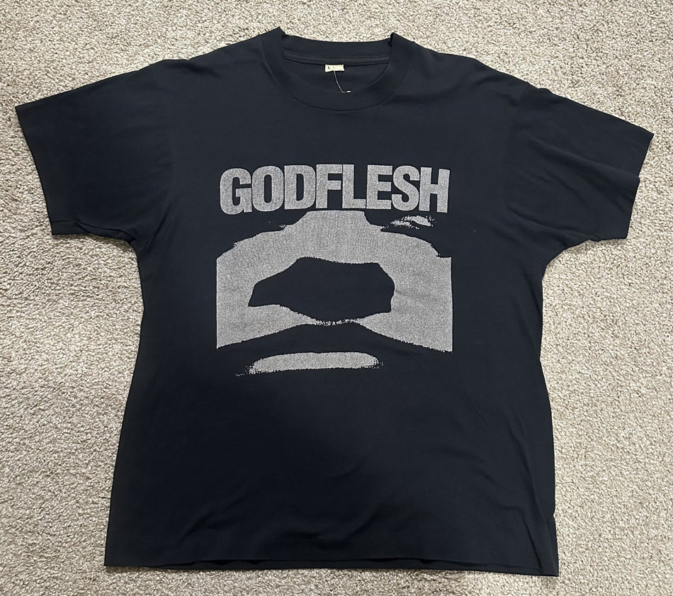 GODFLESH VINTAGE T-SHIRT~SINGLE-STITCH~1990s~ORIGINAL~LG~BLACK~SCREEN STARS~VTG