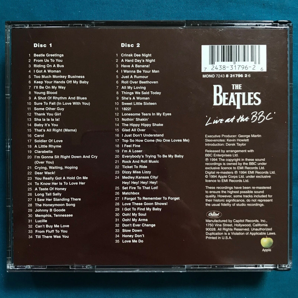 THE BEATLES LIVE AT THE BBC~RARE 1994 CAPITOL/APPLE HOLLAND MONO 2-CD SET~LENNON
