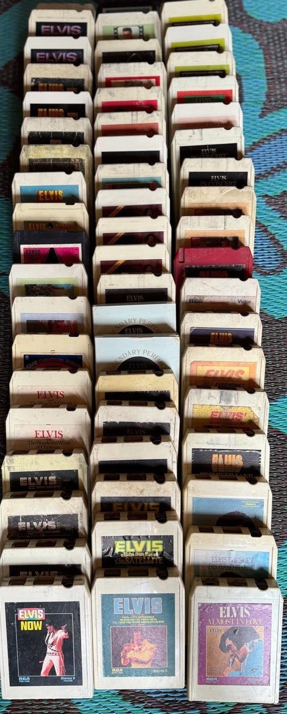 LOT: 58 ELVIS 8-TRACK TAPES~SOUNDTRACK~LIVE~HOLIDAY~ROCKABILLY~POP~HITS~UNTESTED