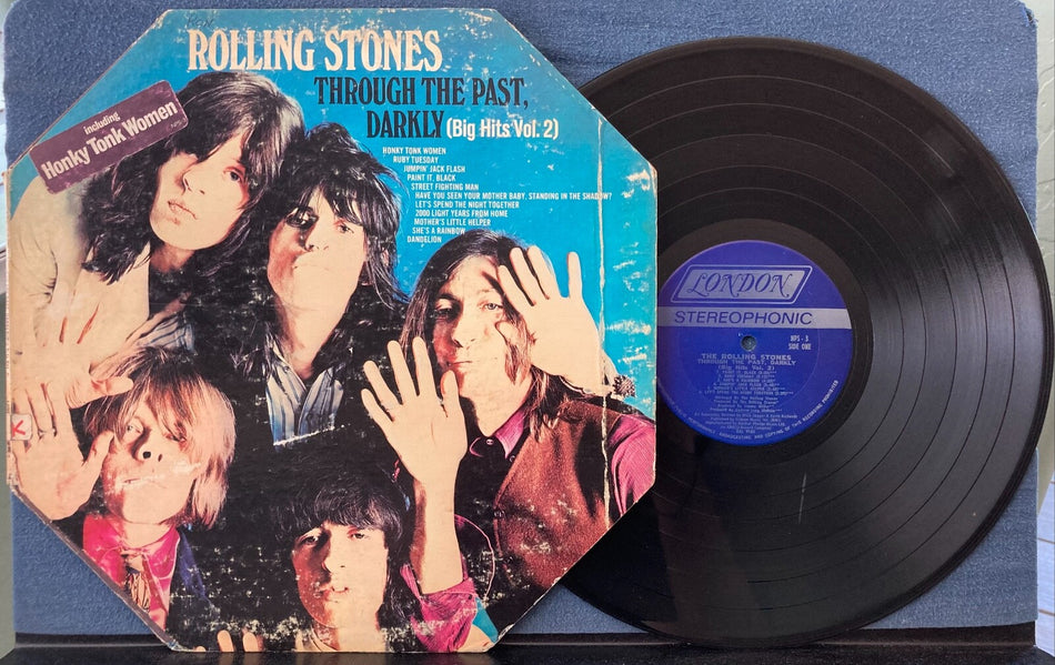 ROLLING STONES THROUGH PAST DARKLY~BIG HITS 2~1969 LP w/OCTAGON CVR~RARE STICKER