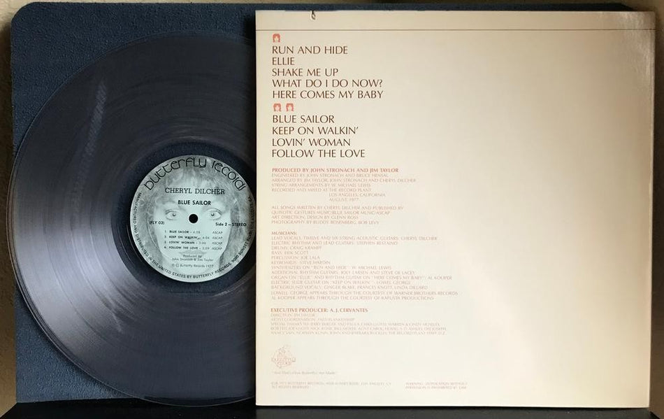CHERYL DILCHER BLUE SAILOR~NM '77 CLEAR VINYL LP~BUTTERFLY RECORDS~ACOUSTIC ROCK