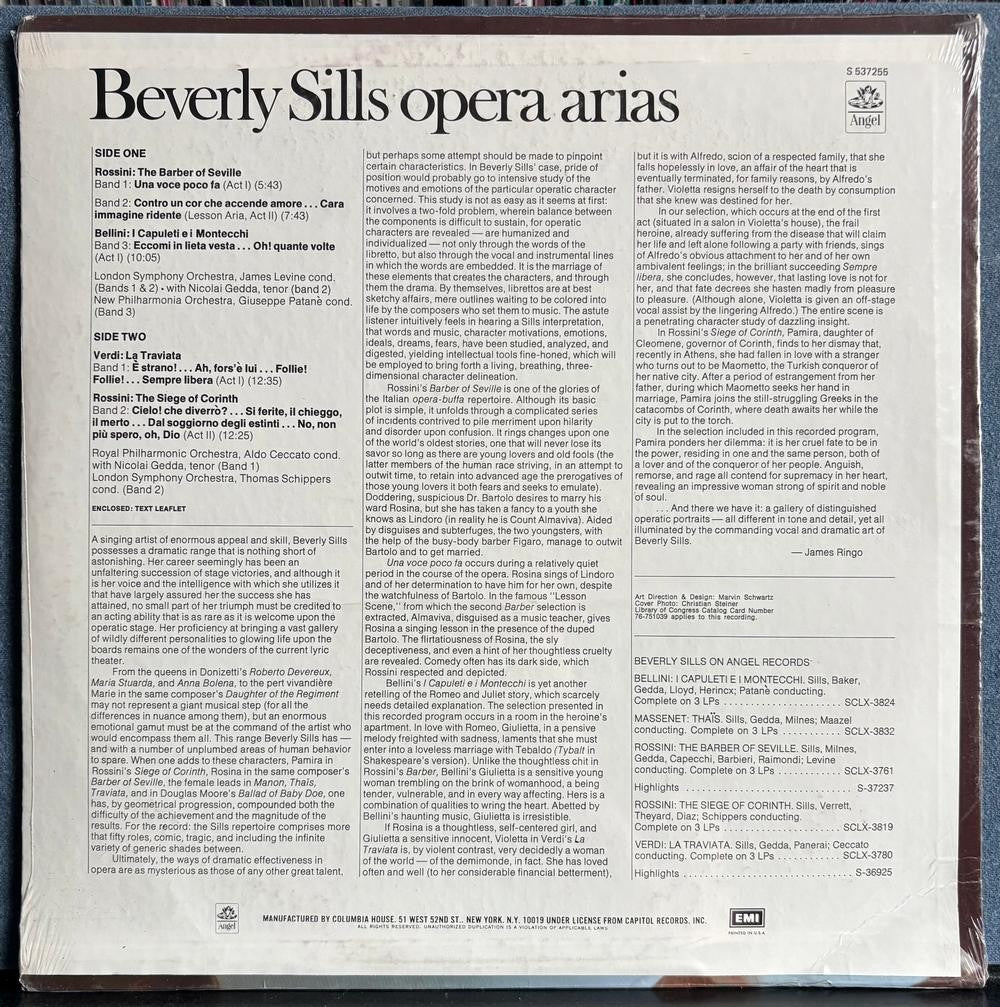 BEVERLY SILLS ARIAS FROM LA TRAVIATA~BARBER SEVILLE~SEAIGE~SEALED ANGEL LP~OPERA