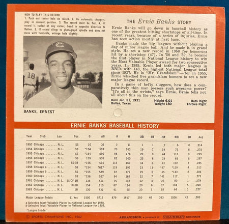 ERNIE BANKS STORY~UNPUNCHED 1964 CARDBOARD RECORD~AURAVISION 33 1/3~UNPLAYED! EX