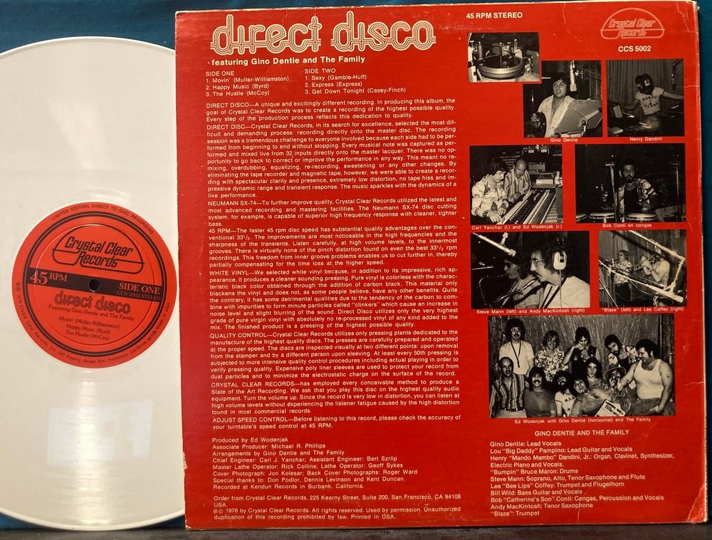 DIRECT DISCO~NM CRYSTAL CLEAR D2D GERMAN AUDIOPHILE WHITE VINYL LP~GINO DENTIE