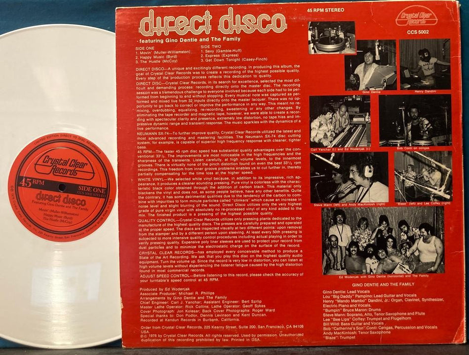 DIRECT DISCO~NM CRYSTAL CLEAR D2D GERMAN AUDIOPHILE WHITE VINYL LP~GINO DENTIE