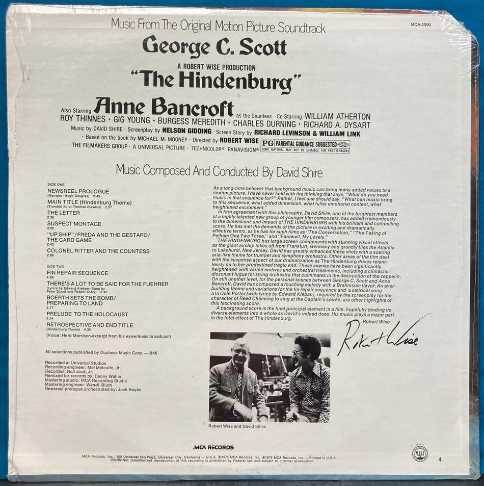 THE HINDENBURG OST SOUNDTRACK~SEALED ORIG 1975 MCA-2090 LP~DAVID SHIRE~CLASSICAL