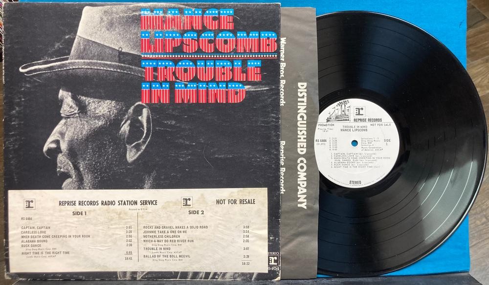 MANCE LIPSCOMB TROUBLE IN MIND~RARE '70 REPRISE WHITE LBL PROMO~TIMING BAR~BLUES