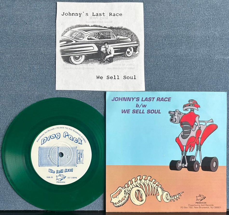 DRAG PACK~JOHNNY'S LAST RACE / WE SELL SOUL~1997 GREEN VINYL 7-INCH SNGL~STONER