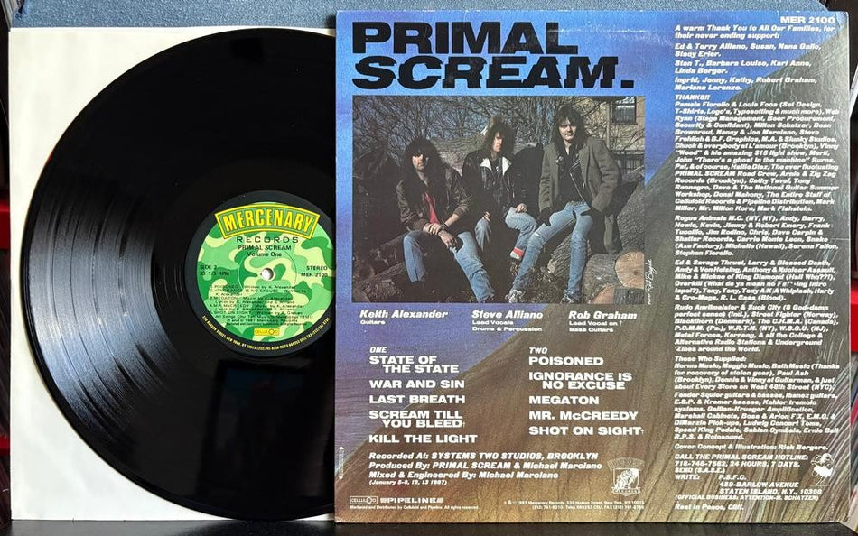 PRIMAL SCREAM VOLUME ONE~NM- ORIG 1987 MERCENARY FIRST PRESS LP~INNER SLV~THRASH