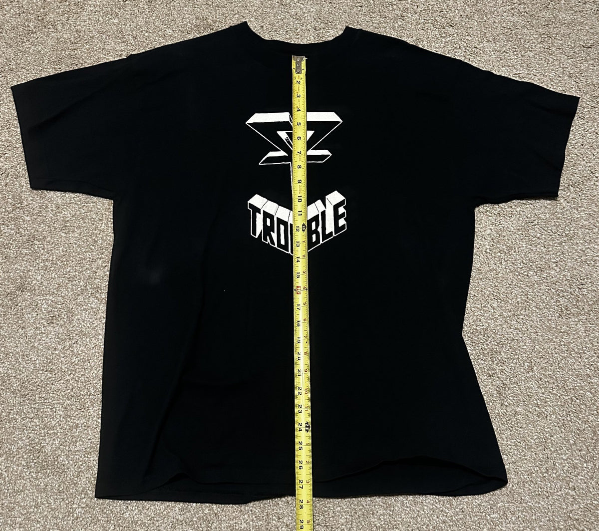 TROUBLE LOGO BAND T-SHIRT~ORIGINAL~XL~BLACK~EXCELLENT CONDITION~RARE~NWT