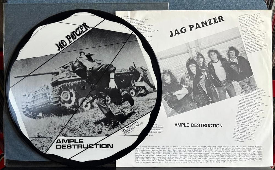 JAG PANZER AMPLE DESTRUCTION~VG+ OG 1984 IRON WORKS PICTURE DISC LP~INSERT~METAL