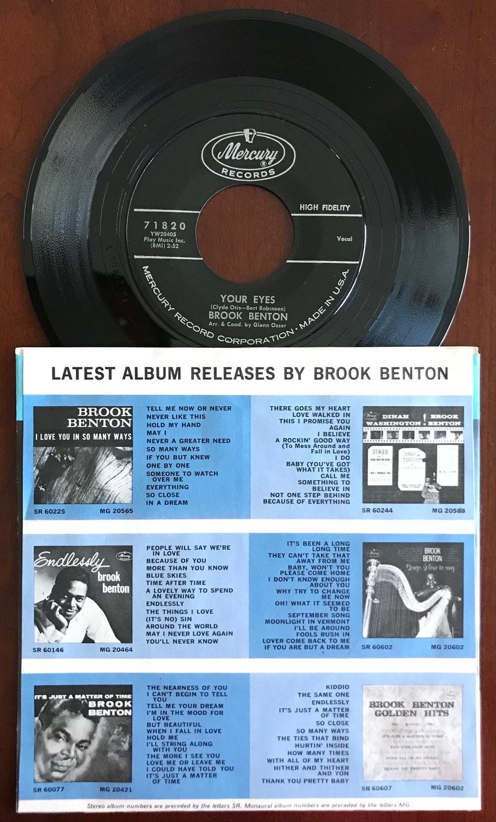 BROOK BENTON~BOLL WEEVIL SONG / YOUR EYES~NM 1961 MERCURY 7' 45 RPM PIC SLV~POP