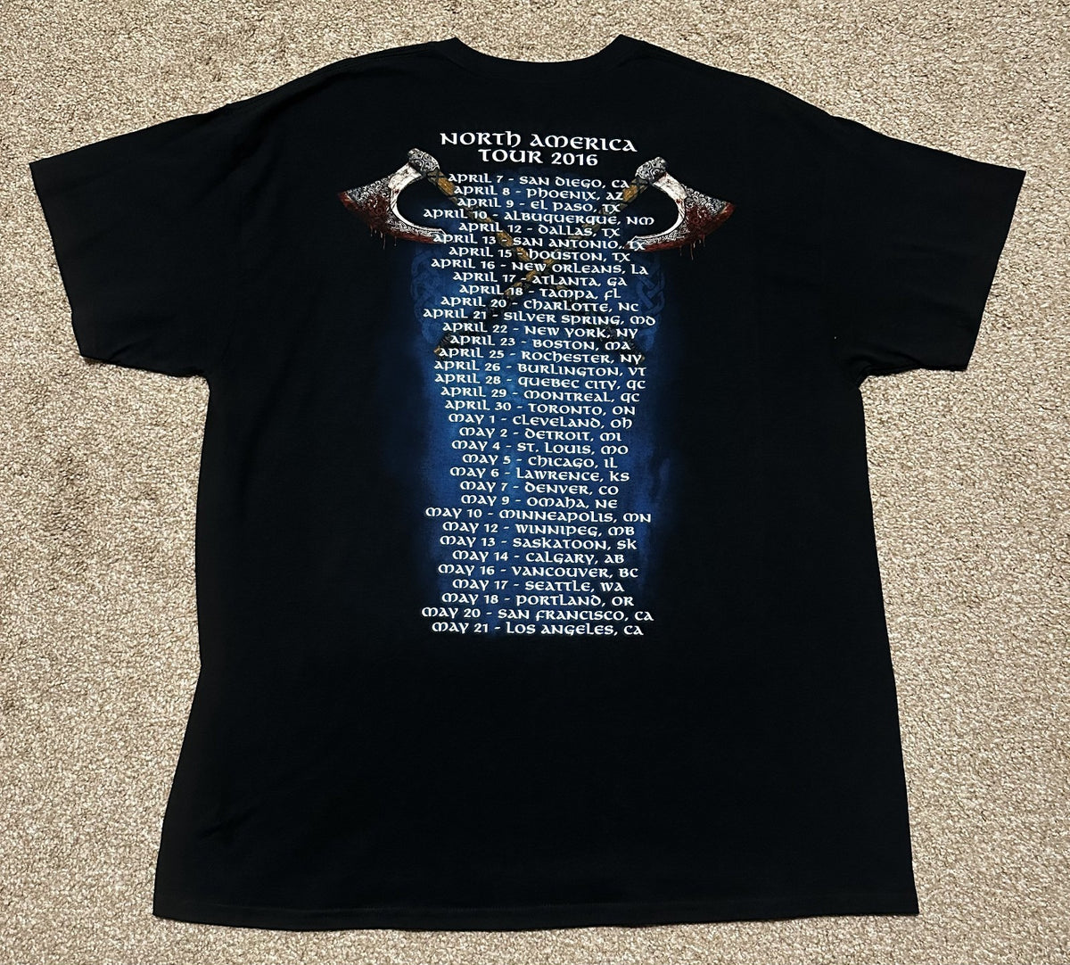 AMON AMARTH 2016 NORTH AMERICA TOUR T-SHIRT~ORIGINAL~XL~BLACK~EXC COND~RARE~VTG