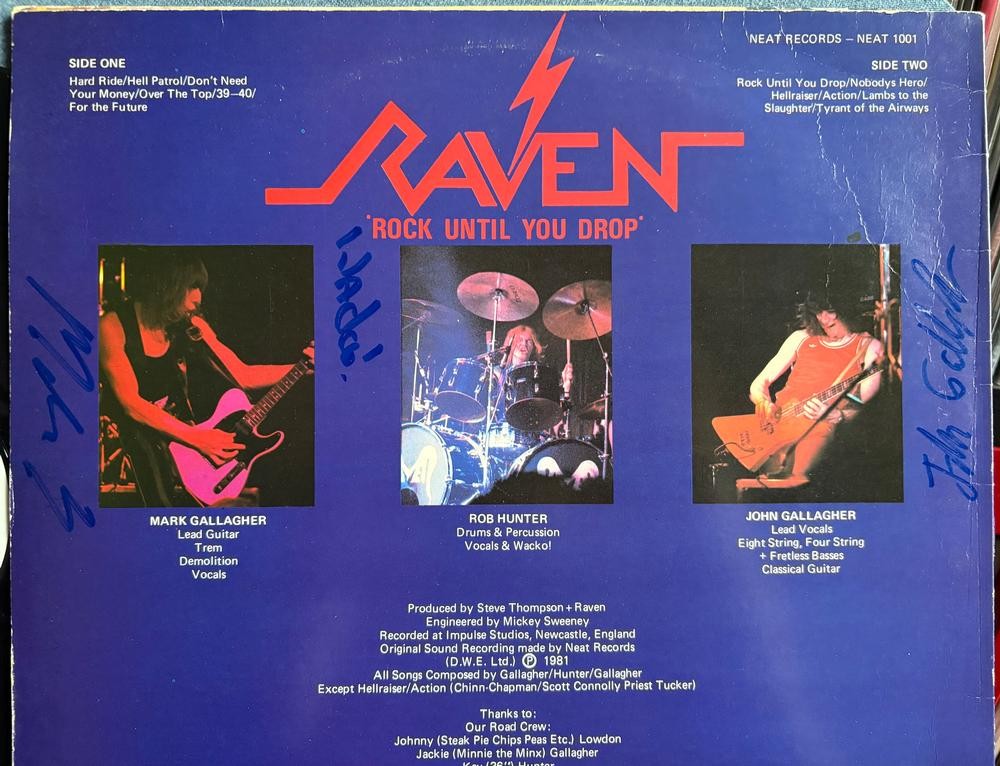 RAVEN ROCK UNTIL YOU DROP~SIGNED ORG 1981 NEAT UK YELLOW HAND LBL LP~HEAVY METAL