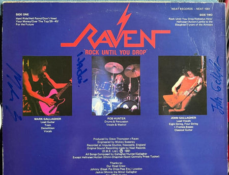RAVEN ROCK UNTIL YOU DROP~SIGNED ORG 1981 NEAT UK YELLOW HAND LBL LP~HEAVY METAL