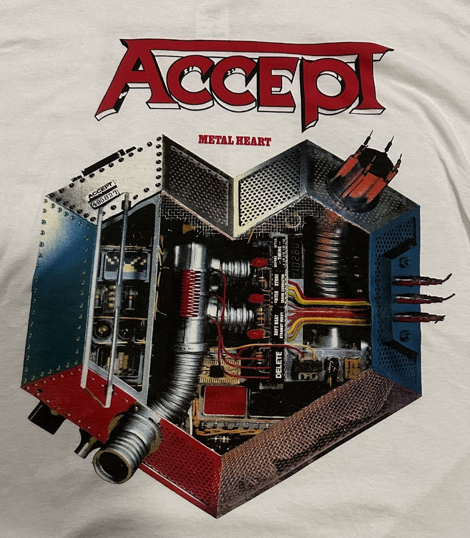 ACCEPT 1990s METAL T-SHIRT~METAL HEART~ORIGINAL~XL~WHITE~EXC COND~RARE~VTG