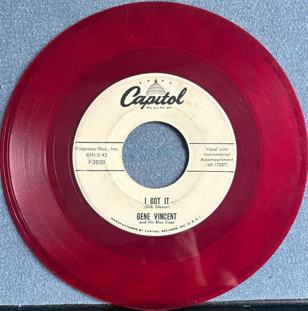 GENE VINCENT~DANCE TO THE BOP / I GOT IT~1981 RED VINYL 7-INCH~ROCKABILLY~ROCKER