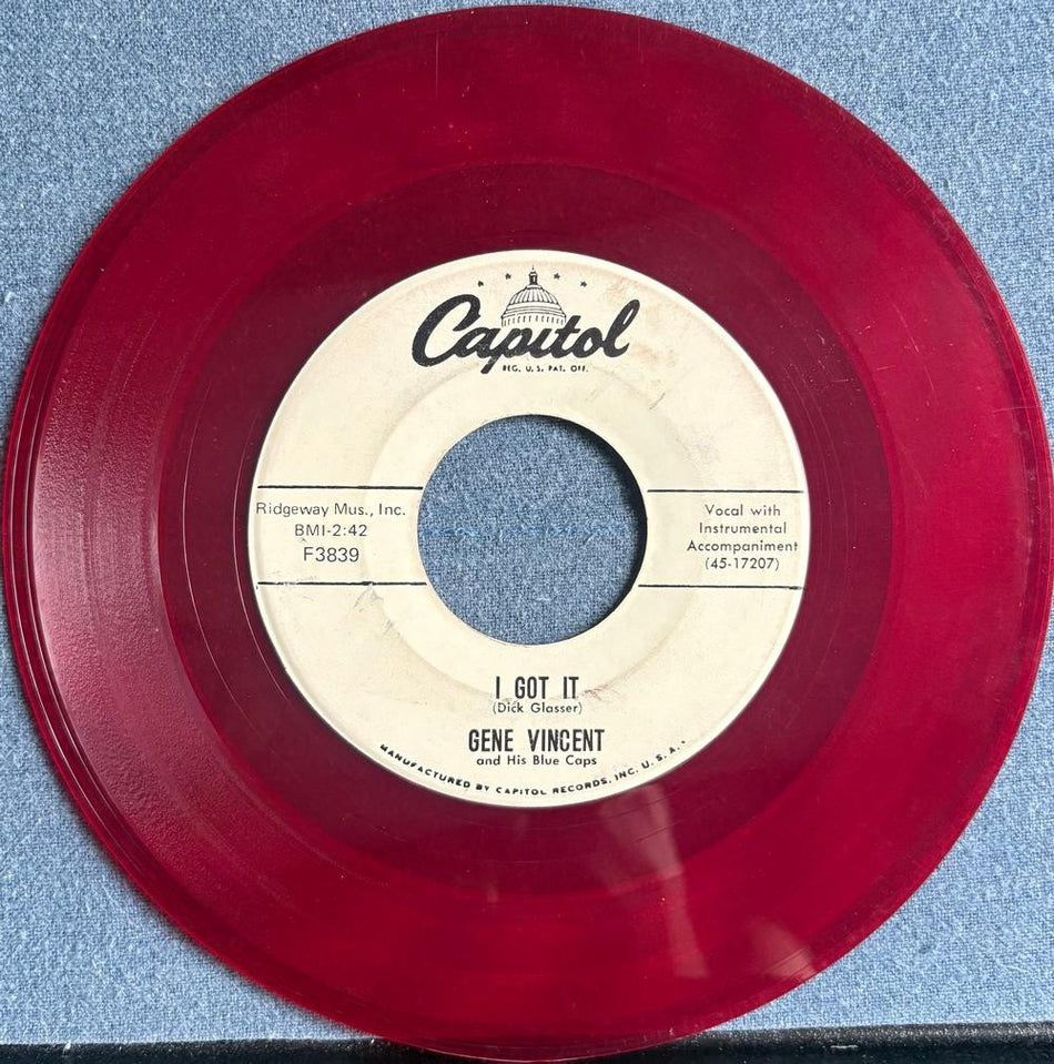 GENE VINCENT~DANCE TO THE BOP / I GOT IT~1981 RED VINYL 7-INCH~ROCKABILLY~ROCKER