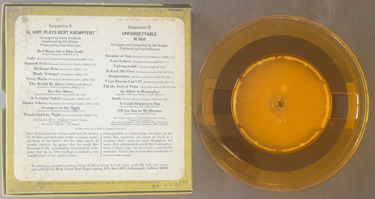 NEW UNPLAYED~AL HIRT PLAYS BERT /UNFORGETABLE DOUBLE PLAY REEL~3 3/4 IPS~TP35050