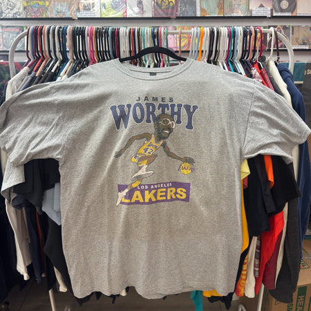 🔥Vintage Lakers 90’s James Worthy Cartoon T-Shirt~M&O Tag~XL~Grey~EXC COND🔥