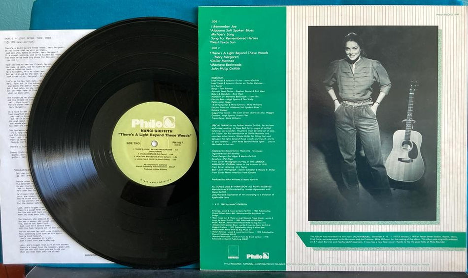 NANCI GRIFFITH THERE'S A LIGHT BEYOND THESE WOODS~NM 1982 PHILO LP~QUIEX~INSERT
