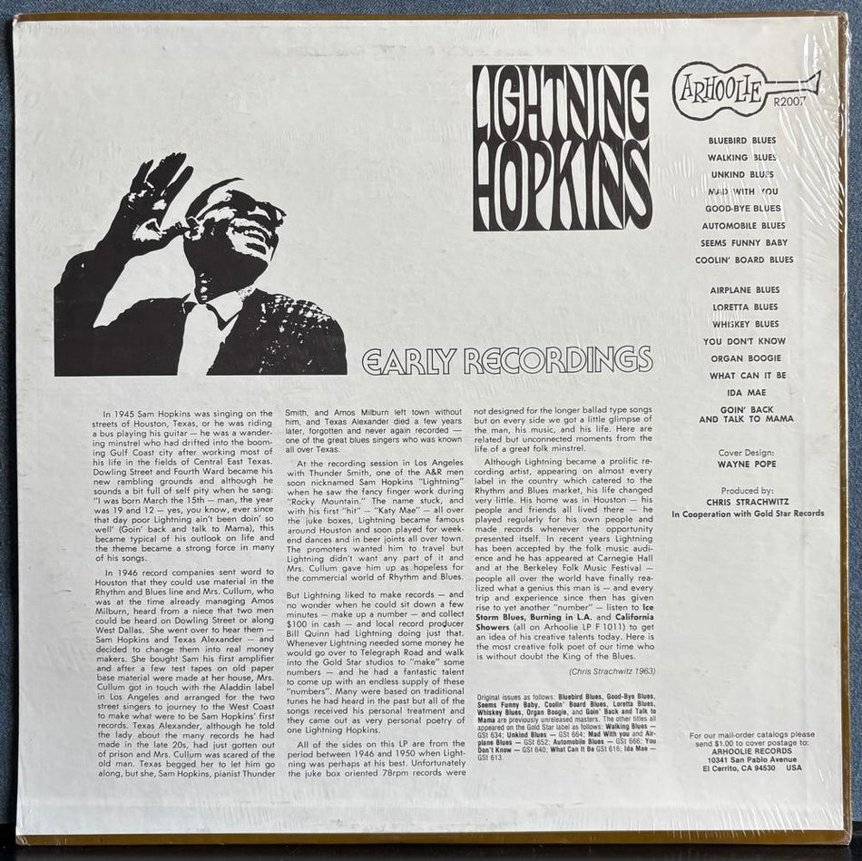 LIGHTNING HOPKINS EARLY RECORDINGS~SEALED 1976 ARHOOLIE COMP RE LP~COUNTRY BLUES