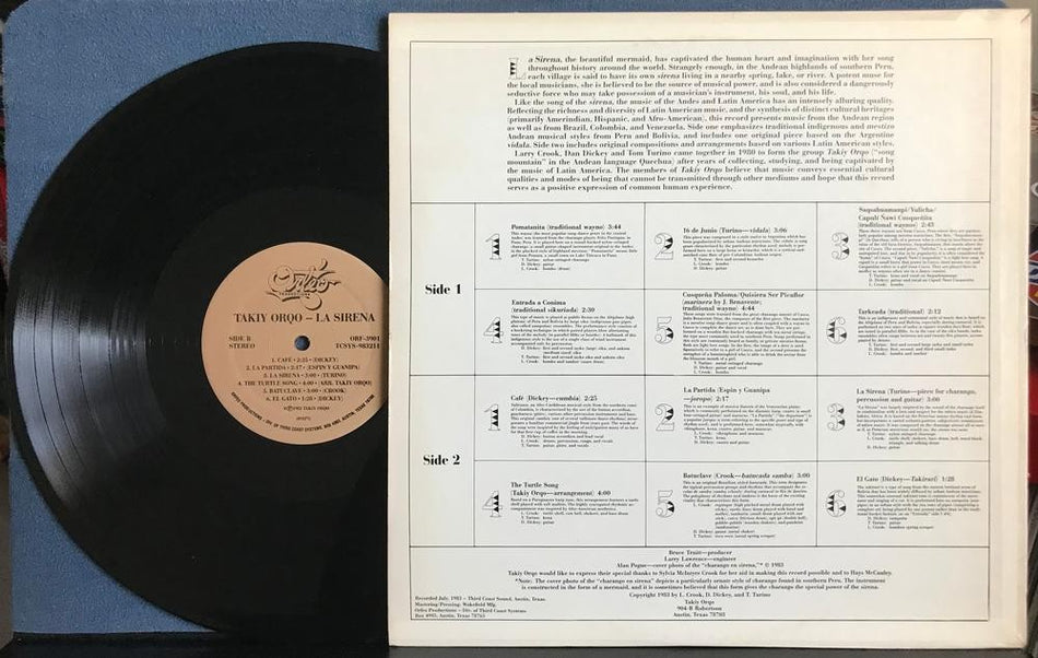 TAKIY ORQO LA SIRENA~NM ORIG 1983 ORFEO PRODICTIONS LP~ORF-3901~LATIN AMERICAN