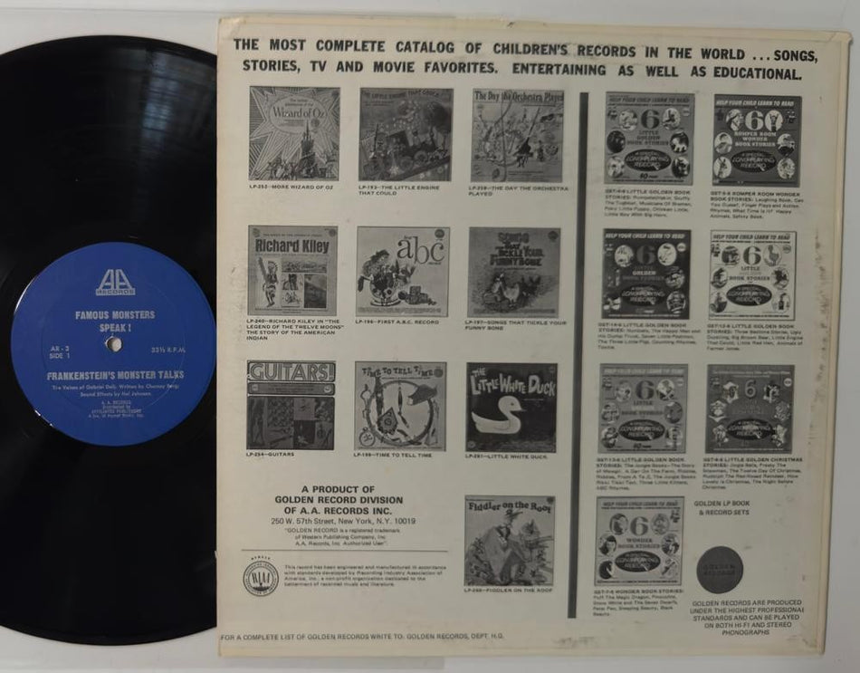 FAMOUS MONSTERS SPEAK 1963 LP~FRANKENSTEIN~DRACULA~GABRIEL DELL~CHERNEY BERG