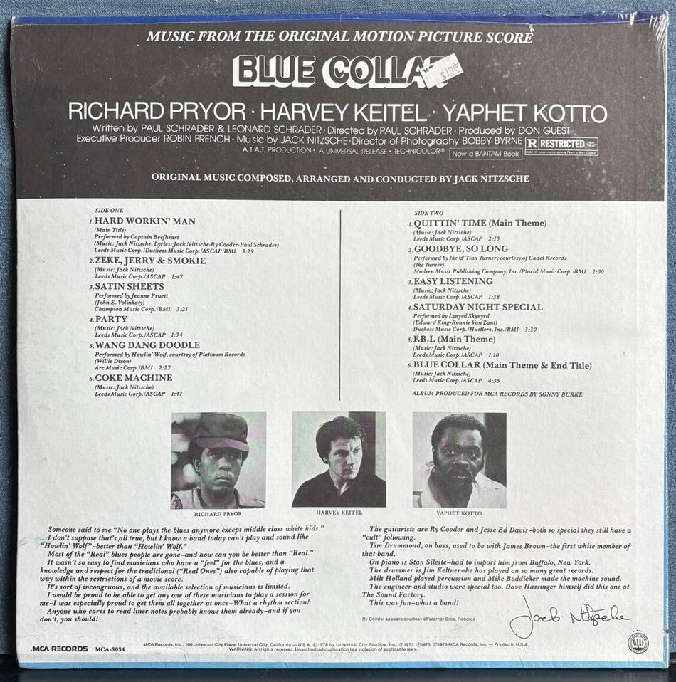 BLUE COLLAR OST~SEALED 1978 MOTION PICTURE SCORE LP~NITZSCHE~PRYOR~KEITEL~KOTTO