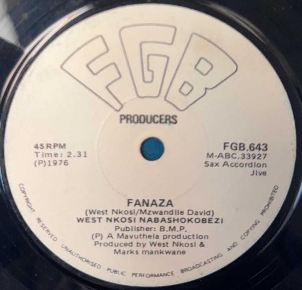 SO AFRICA 45: WEST NKOSI KUDU KUDU / FANAZA~'76 FGB SAX ACCORDION JIVE JAZZ~HEAR
