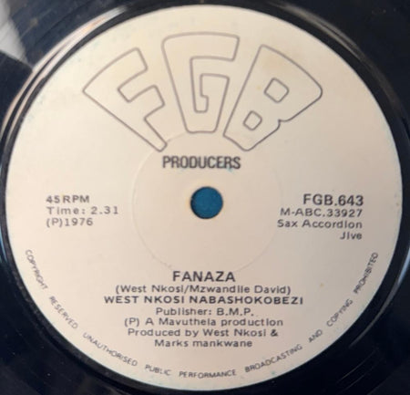 SO AFRICA 45: WEST NKOSI KUDU KUDU / FANAZA~'76 FGB SAX ACCORDION JIVE JAZZ~HEAR