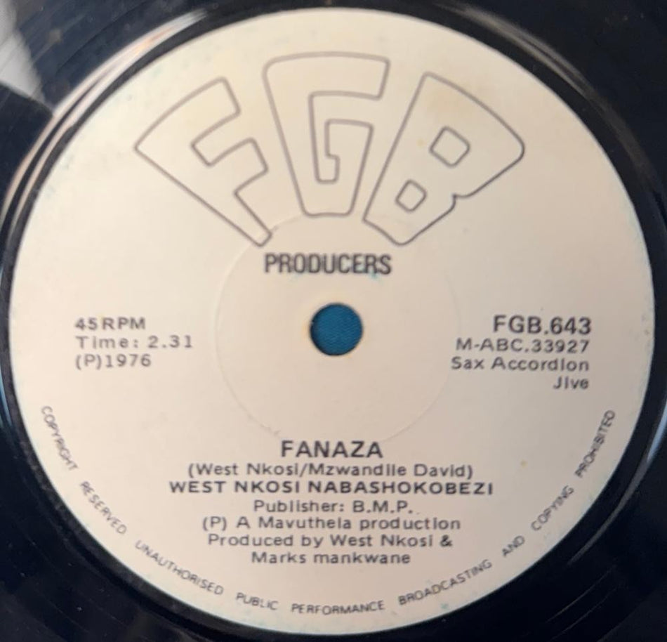 SO AFRICA 45: WEST NKOSI KUDU KUDU / FANAZA~'76 FGB SAX ACCORDION JIVE JAZZ~HEAR