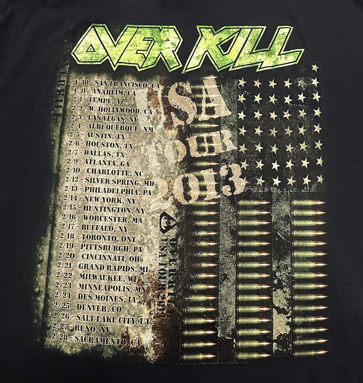 OVERKILL CONCERT T-SHIRT~2013 USA TOUR~XL~BLACK~ORIGINAL~EXC COND~RARE~VINTAGE
