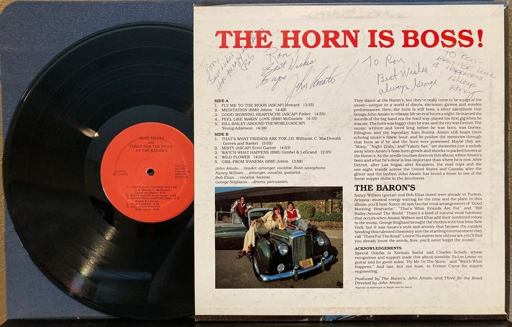 JOHN AMATO +THREE FOR THE ROAD AT THE BARON'S~SIGNED ARIZONA PRIVATE LBL JAZZ LP