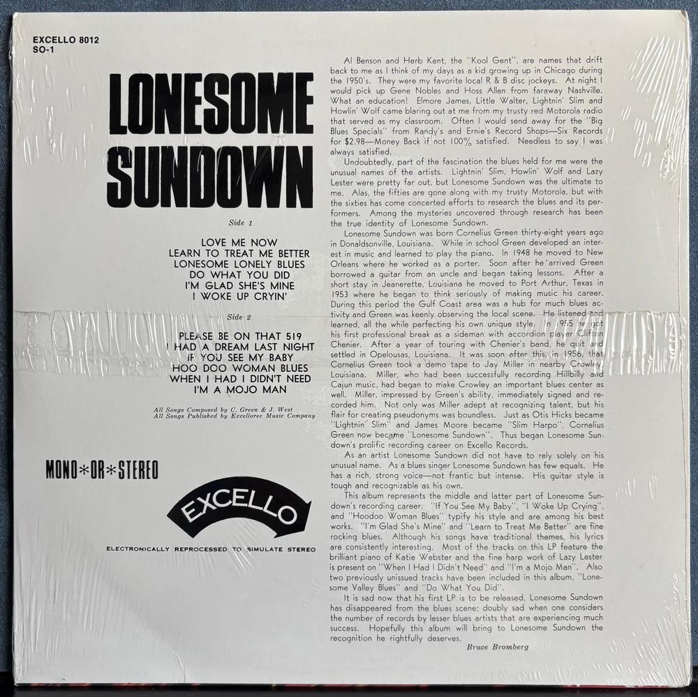 LONESOME SUNDOWN SELF-TITLED COMP LP~SEALED 1980 EXCELLO REISSUE~LOUISIANA BLUES
