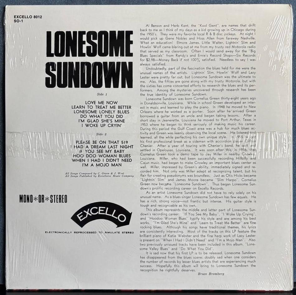 LONESOME SUNDOWN SELF-TITLED COMP LP~SEALED 1980 EXCELLO REISSUE~LOUISIANA BLUES