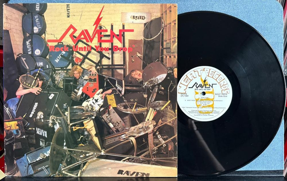 RAVEN ROCK UNTIL YOU DROP~SIGNED ORG 1981 NEAT UK YELLOW HAND LBL LP~HEAVY METAL