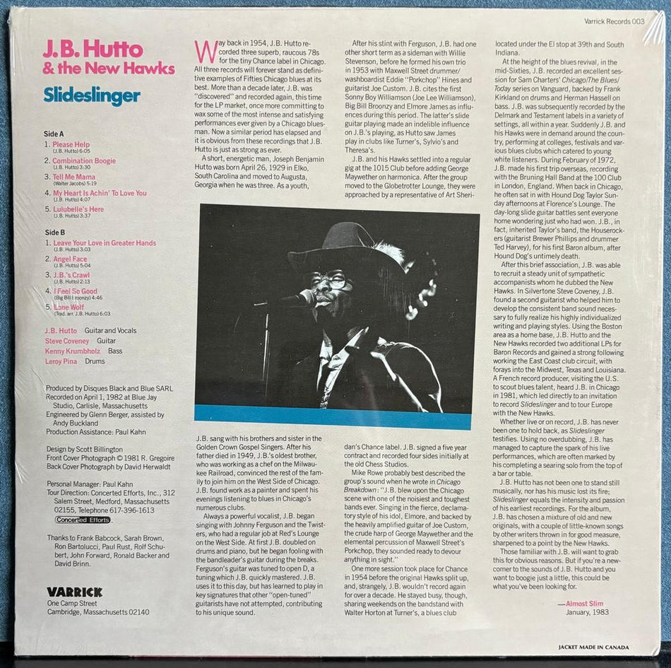 J.B. HUTTO AND THE NEW HAWKS SLIDESLINGER~SEALED 1983 VARRICK LP~ELECTRIC BLUES
