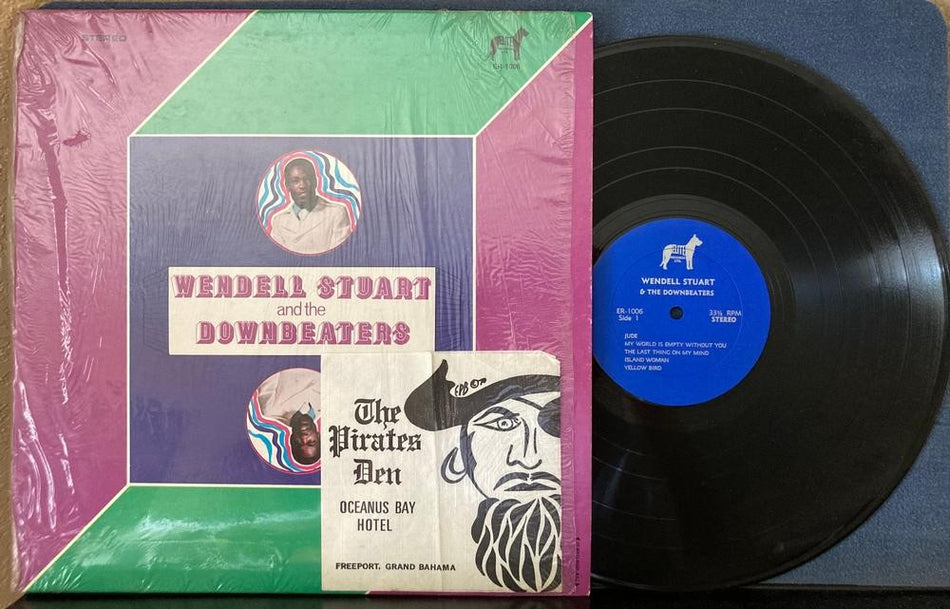WENDELL STUART AND DOWNBEATERS~RARE SIGNED 1969 CALYPSO LP~SHRINK~NAPKIN~REGGAE