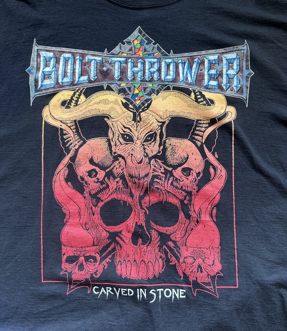 BOLT THROWER CARVED IN STONE T-SHIRT~2013 RETURN TO CHAOS TOUR~XL~BLACK~EXC COND