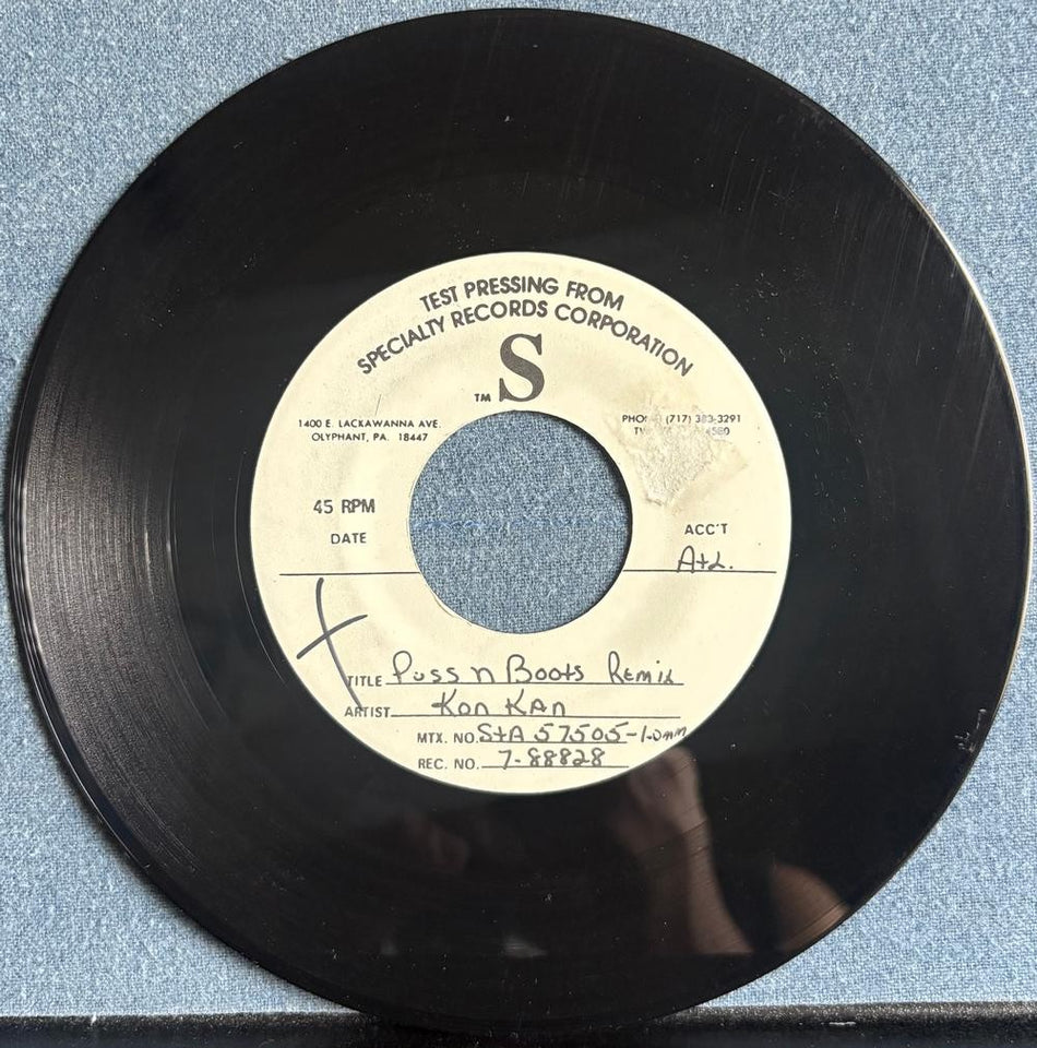 KON KAN PUSS N BOOTS REMIX~'89 SPECIALTY RECORDS TEST PRESS 7-INCH 45 SNGL~SYNTH